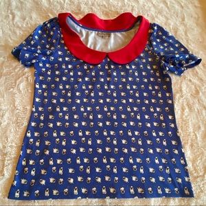 Lindy Bop Large Red Blue Bulldog Shirt